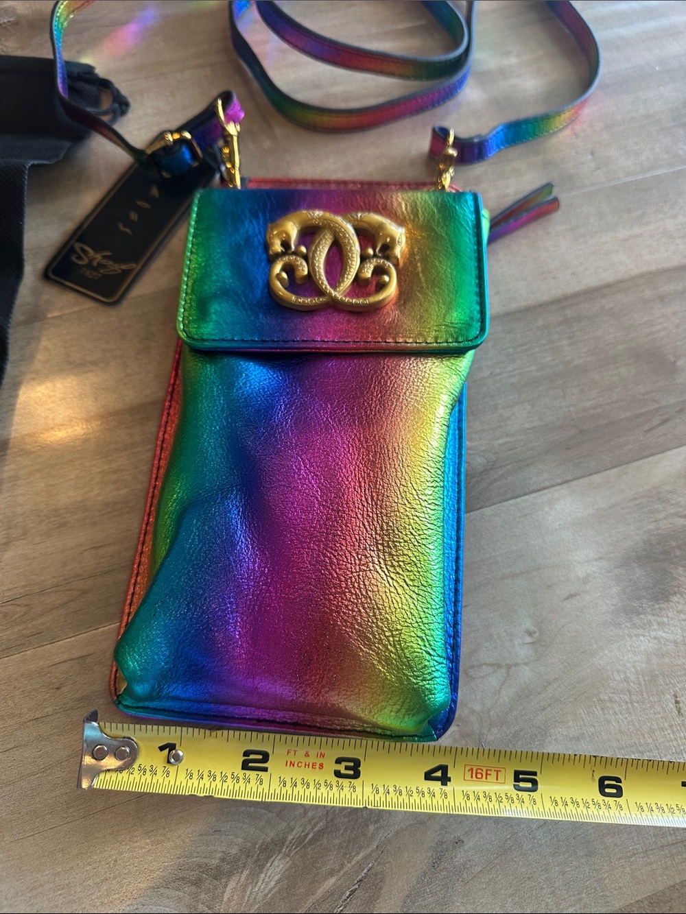 Sharif Iridescent Rainbow Leather Phone Crossbody with Gold Logo - Picture 6 of 7